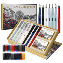 GC QUILL Calligraphy Pen Set, 7 Calligraphy Fountain Pens with Different Nibs and 40 Ink Cartridges, Calligraphy Set for Beginners- MU-09