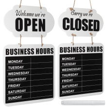 Business Hours Hanging Chalkboard Open Closed Sign Wooden Welcome Chalk Boards Double Sided Restaurant Door Sign with Erasable Blackboard Pen for
