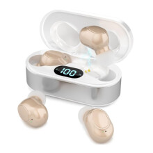 (Beige) Hearing Aids for Seniors - Rechargeable with Noise Cancellation - Hearing Amplifier for Hearing Loss - In-Ear - Gifts for the Elderly