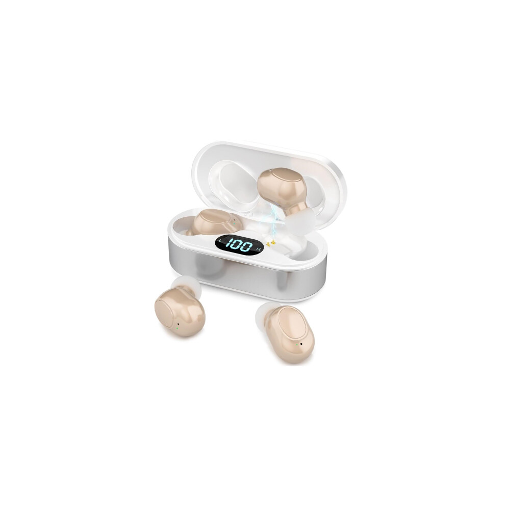 Gopatriot Memory Beige (Beige) Hearing Aids For Seniors - Rechargeable With Noise Cancellation - Hearing Amplifier For Hearing Loss - In-Ear - Gifts For The Elderly