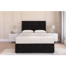 (4' Small Double, Black) Sloomy Highbury Plush Divan Bed Base 2 Drawers Foot-End With 26" Strutted Headboard