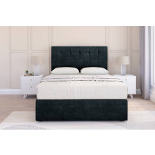 (5' King, Black) Sloomy Highbury Naples Divan Bed Base 2 Drawers Same Side With 54" Floor Standing Headboard