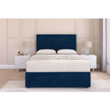 (4'6 Double, Navy) Sloomy Highbury Plush Divan Bed Base No Drawers With 54" Floor Standing Headboard