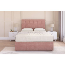 (4'6 Double, Pink) Sloomy Highbury Plush Divan Bed Base 2 Drawers Foot-End With 26" Strutted Headboard