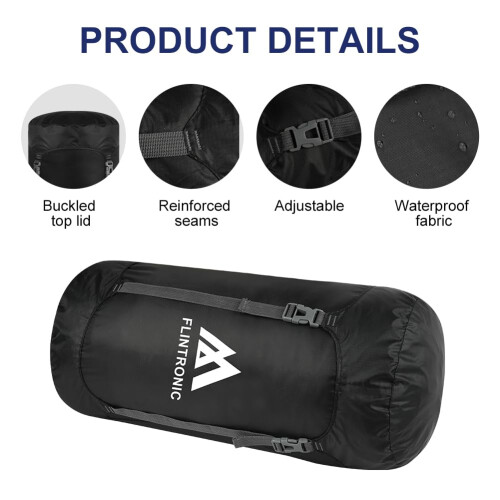 flintronic Compression Stuff Sack, 35L, Lightweight Water Resistant Compact Stuff Sack Storage bag, Sleeping Bag Stuff Sack with Ripstop Fabric for 2
