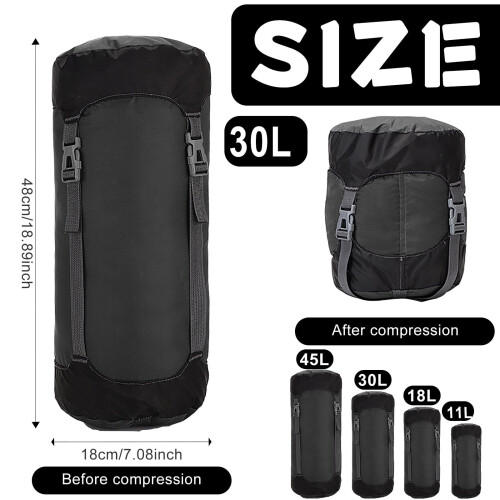 Compression Stuff Sack for Sleeping Bag,11L/18L/30L/45L Lightweight Waterproof Compact Compression Nylon Stuff Sack StorageBag,Travel Compression Bag 2