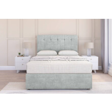 (4'6 Double, Sliver) Sloomy Highbury Naples Divan Bed Base 2 Drawers Foot-End With 26" Strutted Headboard