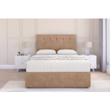 (3' Single, Sand) Sloomy Highbury Naples Divan Bed Base No Drawers With 54" Floor Standing Headboard