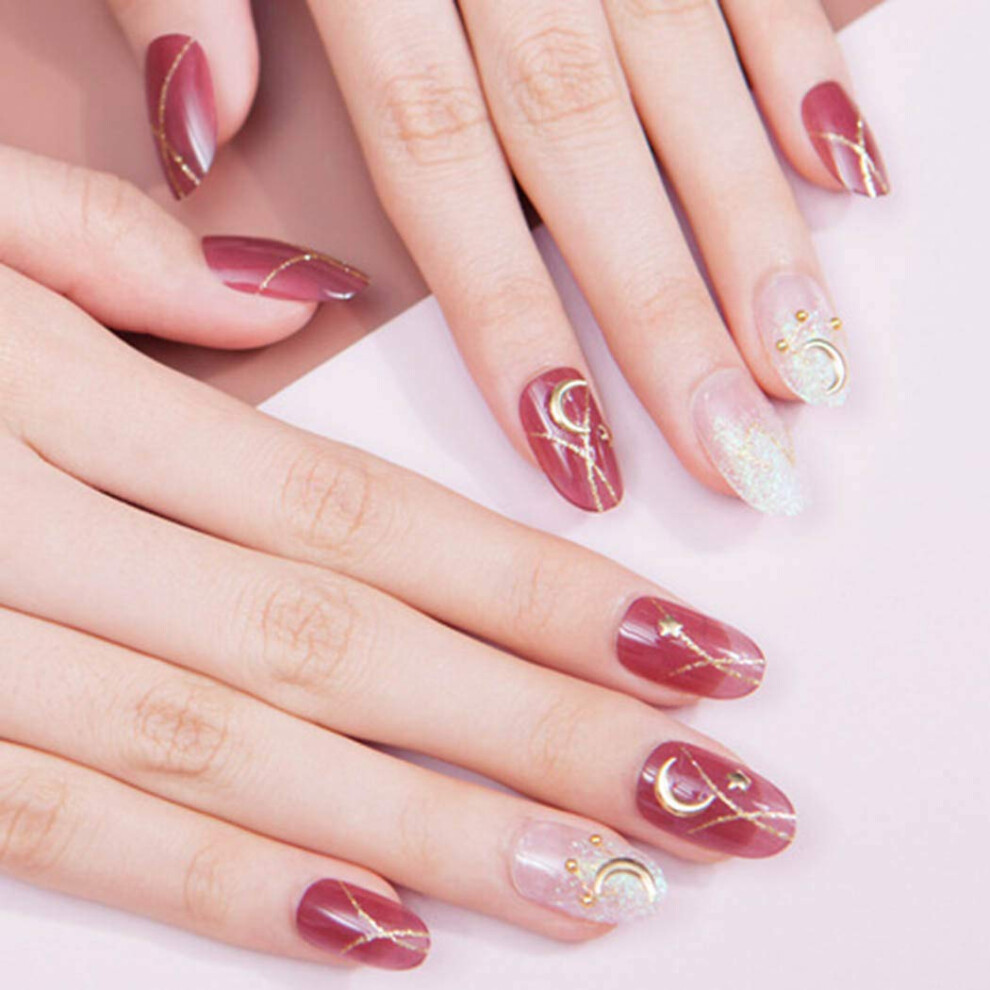 White,Red Red White Gradient Press On Nails Ballerina Shape Glossy Acrylic Fake Nails Set For Women 24Pcs