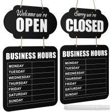 Business Hours Hanging Chalkboard Open Closed Sign Wooden Welcome Chalk Boards Double Sided Restaurant Door Sign with Erasable Blackboard Pen for