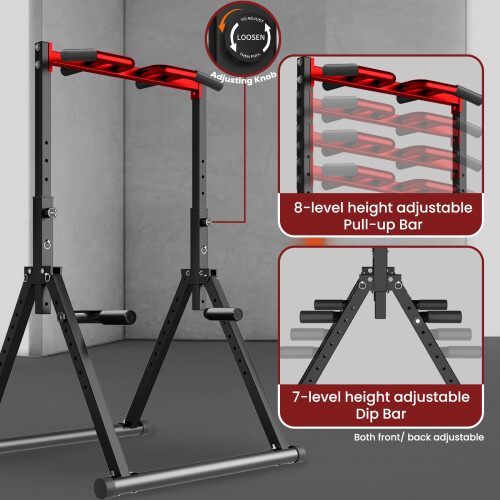 WATBKHE Power Tower Pull Up Dip Station Foldable, Pull Up Bar Station Adjustable, Multi-Function Home Gym, Strength Training Fitness Equipment (Black, 2