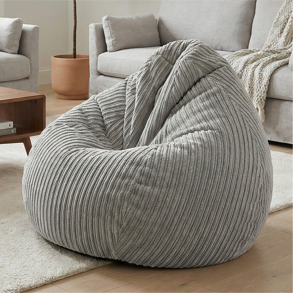 Rucomfy Beanbags (Platinum Grey) Rucomfy Jumbo Cord Slouchbag - Indoor Classic Bean Bag For Adults