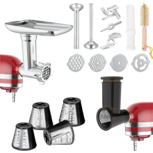 Meat Grinder & Slicer Shredder Attachments for Stand Mixer, Meat Grinder with 2 Size Sausage Stuffer Tubesand