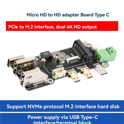 Waveshare for Raspberry Pi 5 4B Micro--Compatible to -Compatible Multifunctional Adapter Dual 4K Output Type-C