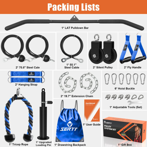SERTT Home Gym Pulley System, Tricep Workout Pulley System for LAT Pulldown, Biceps Curl, Triceps, Shoulders, Back, Forearm Workout, Weight Cable 1