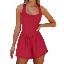 Women's Sleeveless Workout Romper Tennis Dress with-Red M