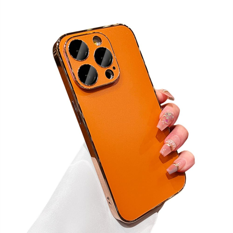 Luxury Glitter Matte Shockproof Case For Iphone 14 Pro Max, Acrylic Cover With Camera Lens Shield Orange 9330225549109