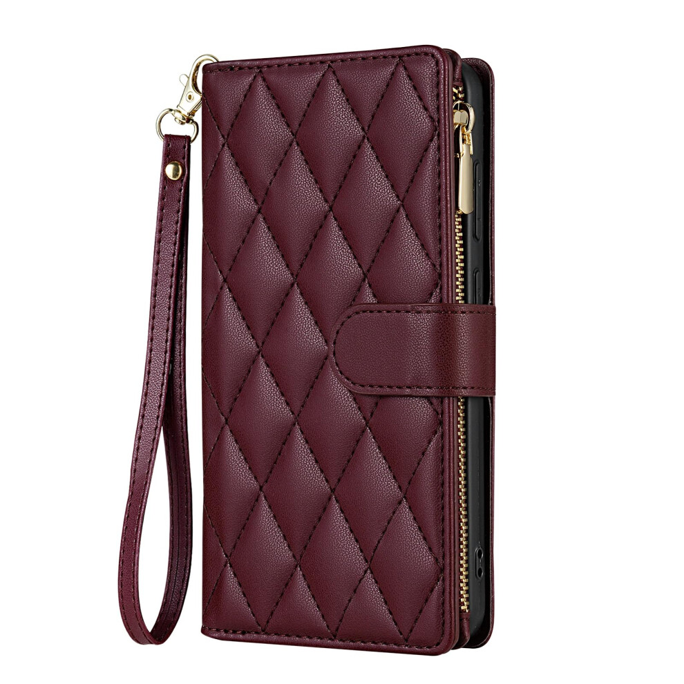 Wallet Case Pu Leather Zipper Cover With Magnetic Closure Card Slots And Kickstand For Xiaomi Mi Note 12 5G Red 9330225616665
