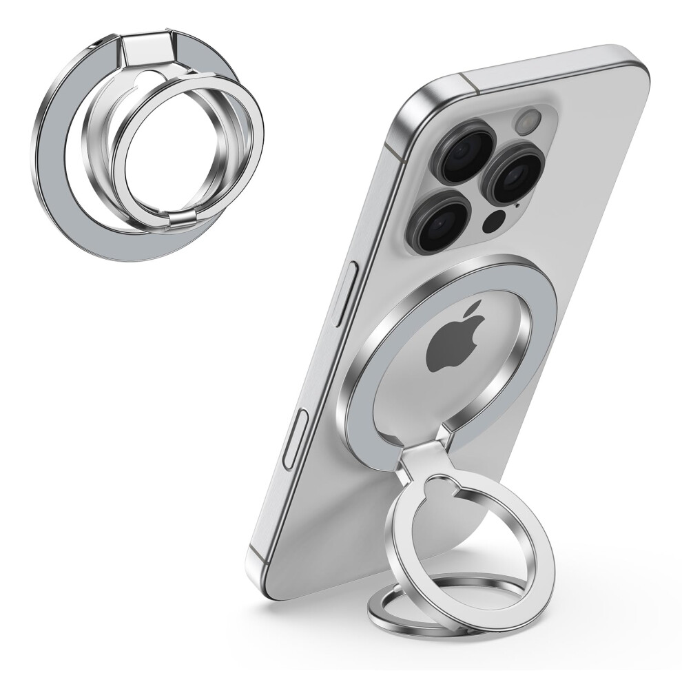 Magsafe Compatible Phone Grip With Dual Magnetic Kickstand 360 Ring For Iphone 1712 And Samsung S25s21 Silver 9073542211587