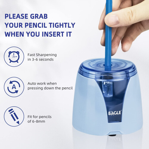 Eagle Portable Automatic Pencil Sharpener, Battery Powere,Suitable for Kids, Home, School and Office use (Blue) 1