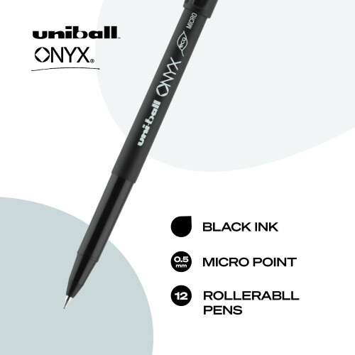 Uni-Ball uni-ball Onyx Rollerball Pens Fine Point Micro Tip, 0.5mm, Black, 12 Pack 1