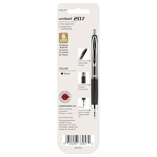 Uni-Ball uni-ball 207 Retractable Gel Pens, Medium Point (0.7mm), Black, 2 Count 1