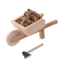 Light Yellow Durable Mini Wooden Wheelbarrow for Garden Decor