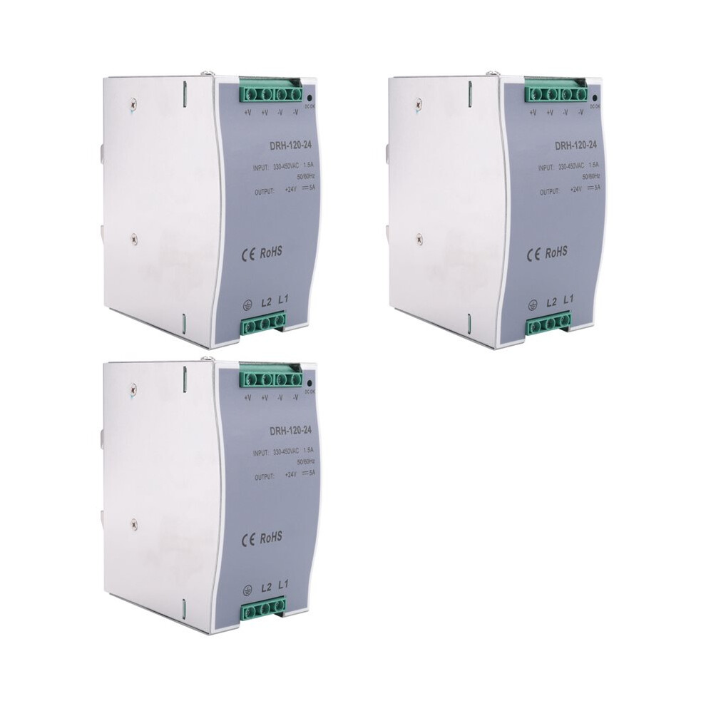 3X Drh-120-24 Switching Power Supply 380Ac 120W Single Output 24V Industrial Din Rail Power Supply 6032376380916