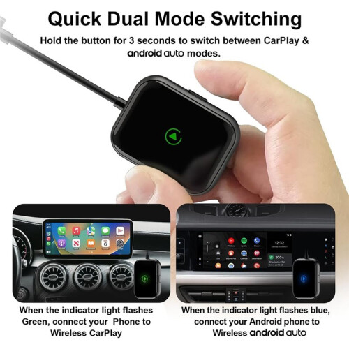Wireless CarPlay & Android Auto Adapter - 2-in-1 Plug &  Solution, Converts Wired Systems to Wireless 2