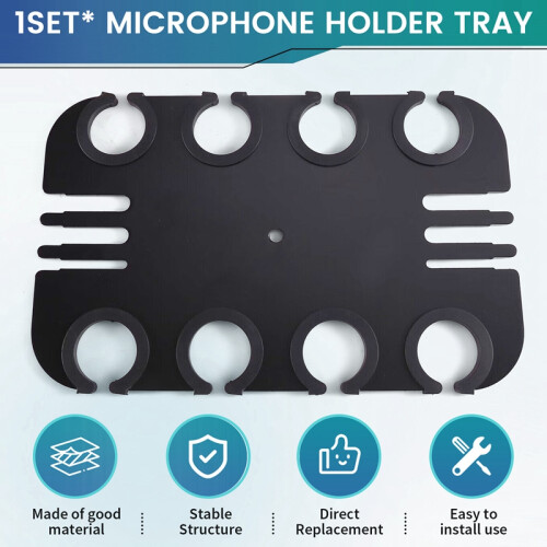 Bandeja para 8 Microfones com Rosca de 3/8 Polegadas, Organizador de Microfones com Anel Antiderrapante e Abertura para Gerenciamento de Cabos 1