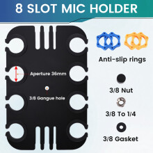8 Slot Microphone Holder Tray 3/8" Threaded, Mic Organizer Display Holder with Anti-Slip Ring with Cable Management Slot