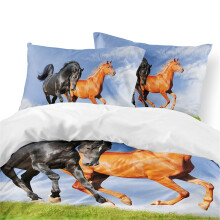 3D Horse Duvet Cover Set with Sunset Design White Blue Bedding Twin Size Animal Print Comforter Set