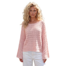 (S, Pink) Women's Knit Cropped Sweater Elegant Solid Color Long Sleeve Round Neck Loose Fit Crochet Cover Ups for Summer Daily Wear