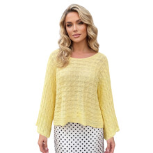 (L, Yellow) Women's Knit Cropped Sweater Elegant Solid Color Long Sleeve Round Neck Loose Fit Crochet Cover Ups for Summer Daily Wear
