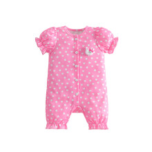 (9-12 Months, Pink) Baby Girls Valentine's Day Jumpsuit Short Sleeve Round Neck Button Front Heart Print Romper