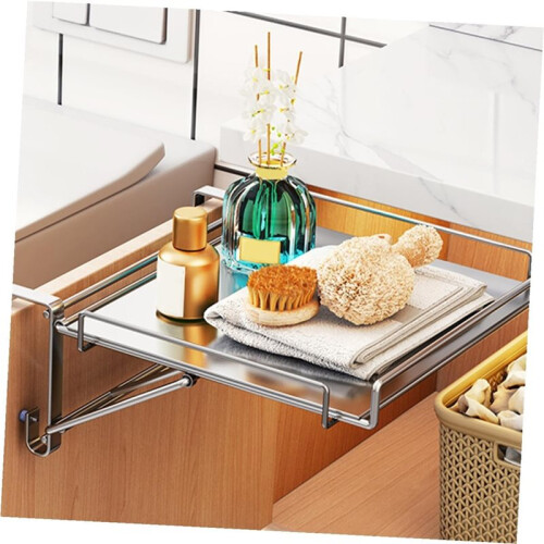 Stainless Steel Foldable over Door Organizer - Large Capacity Kitchen and Bathroom Storage Rack 1