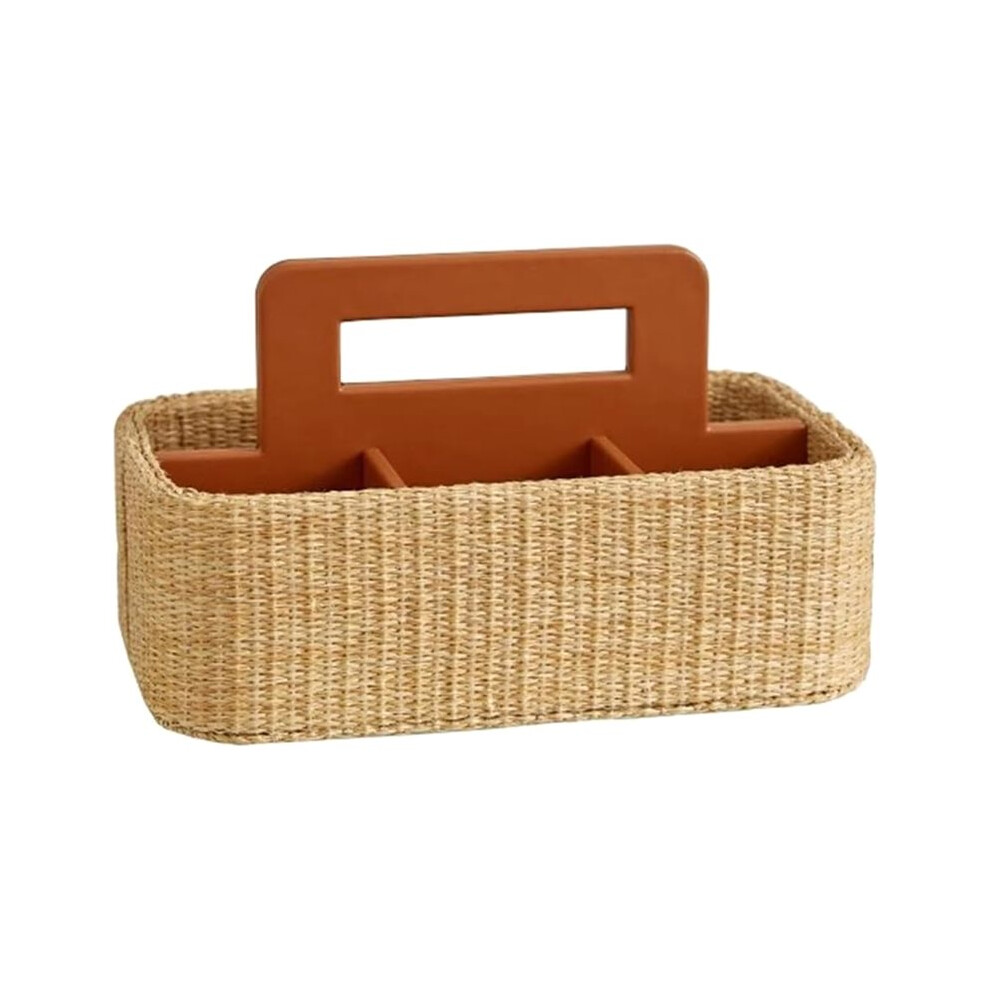 Tauoh Rattan Handheld Remote Control Organizer Living Room Home Decor, Jewelry Box Desktop Organizer Leather Storage Basket