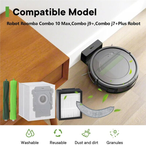 Replacement Accessories Fit for   Combo J9+,Combo 10 Max,Combo J7+/ Vacuum Brush Filter Mop Bags 2