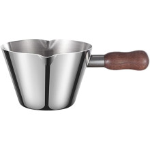 Espresso Coffee Measuring Cup, 304 Stainless Steel with Wooden Handle and Double Spouts, 100ml Capacity