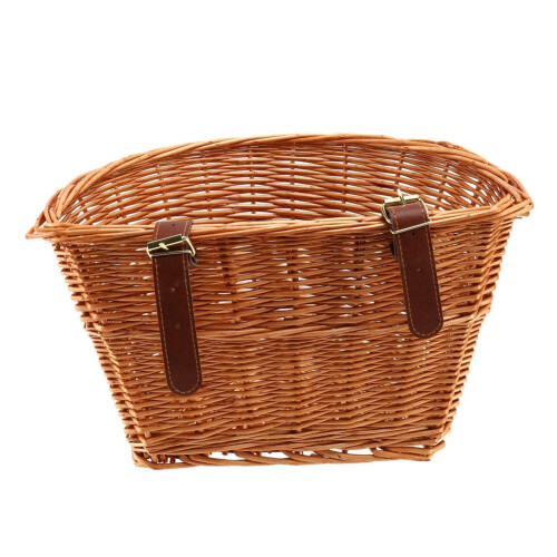 2X Retro, Handmade, Wicker Bicycle Front Basket with Leather Straps 2