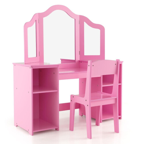 Kinderkaptafel en bureau set met afneembare spiegel, roze 1