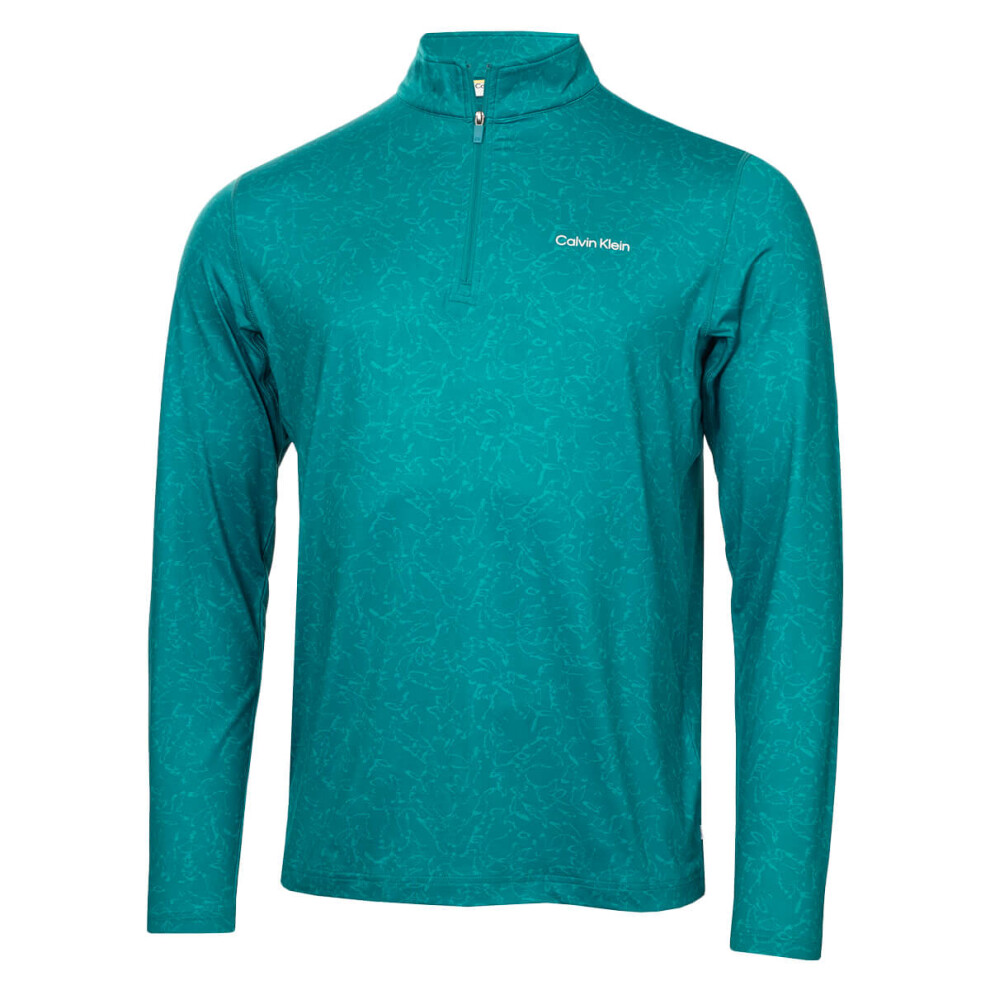 Calvin Klein (M, Sea ) Mens Printed Newport Half Zip Soft Lightweight Golf Sweater Green