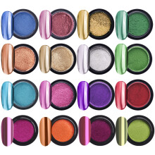 16 Potjes Chroom Nagelpoeder Metallic Nail Art Poeder Spiegeleffect Manicure Pigment met 16 Stuks Oogschaduwsticks