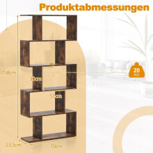 Houten boekenkast met 5 planken en een anti-kantel, S-vormig ontwerp.