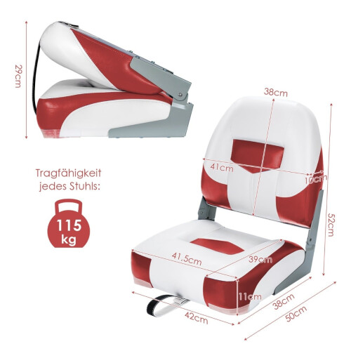 Opklapbare bootstoelen, set van 2, rood/wit, draagvermogen 110 kg 2