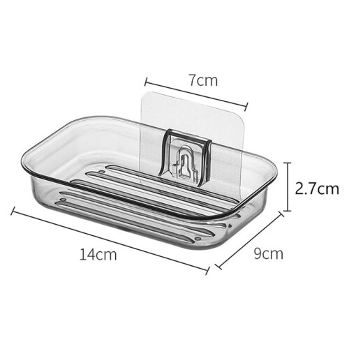 2X Easy Installation Soap Holder Kitchen Wall Mount Dish No Drill Modern Clear Drain Bathroom C 2