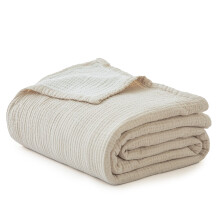 Soft 4 Layer Cotton Muslin Throw Blanket, Lightweight Breathable Beige Blanket for Couch and Bed