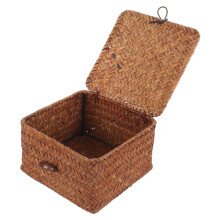 Seagrass Storage Basket with Lid, Natural Woven Organizer for Bathroom Shelves and Home Decor
