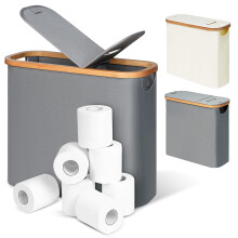 Toilet Paper Holder with Storage 2 in 1, Standing Bathroom Organizer with Lid, Grey 28L