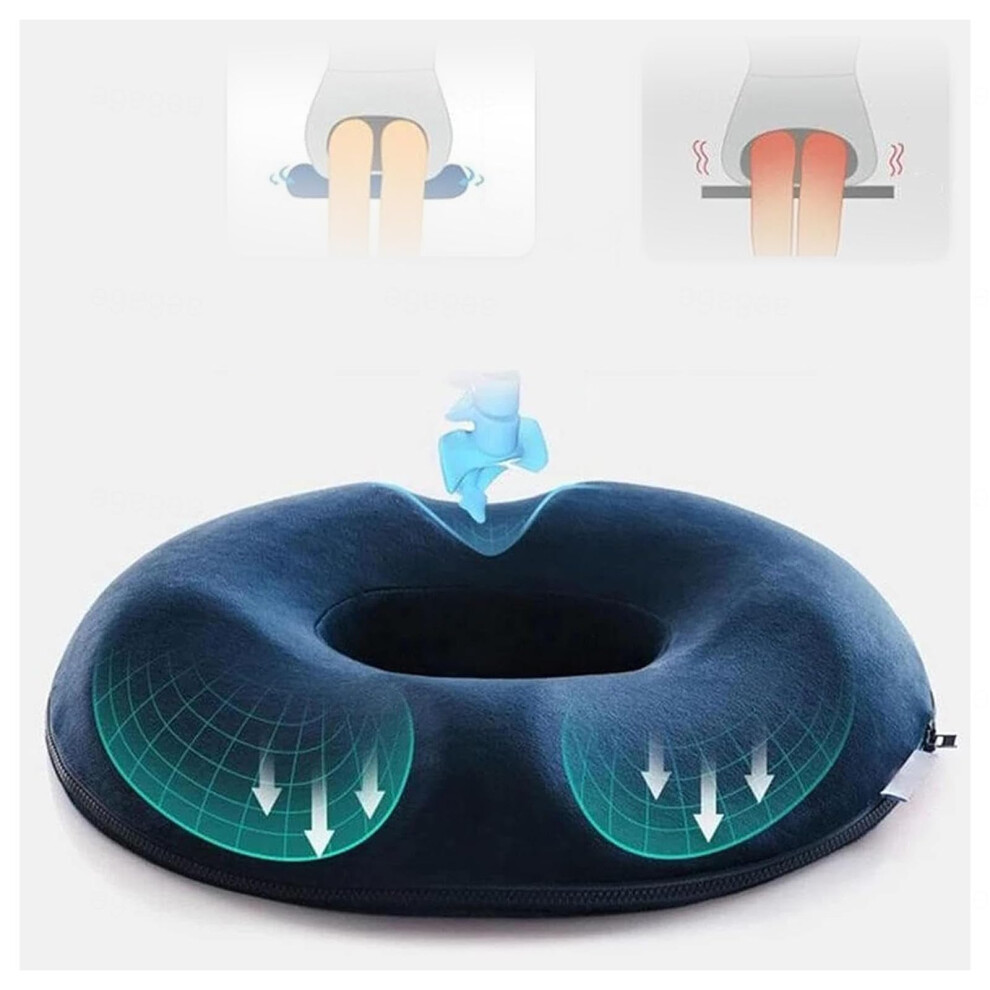 Donut Pillow for Hemorrhoids Memory Foam UShaped Cushion for Tailbone Pain Relief Office Car Wheelchair Dark Blue